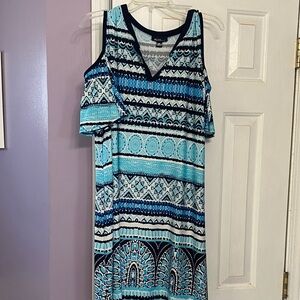 Alyx Black and Blue Geometric Cold Shoulder Dress